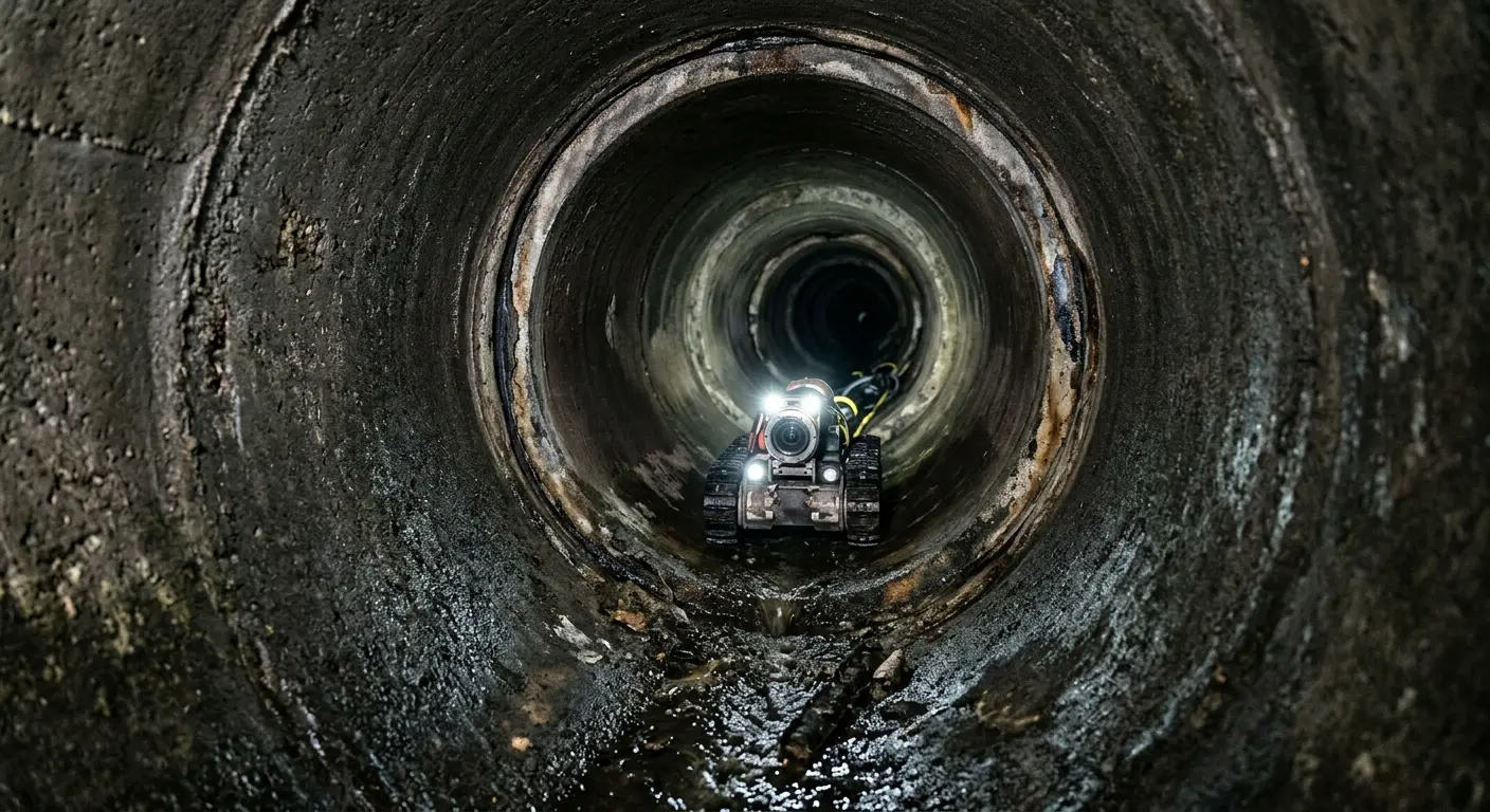 Robotic sewer camera inspecting pipe interior for Sewer Line Cleaning in Davidson